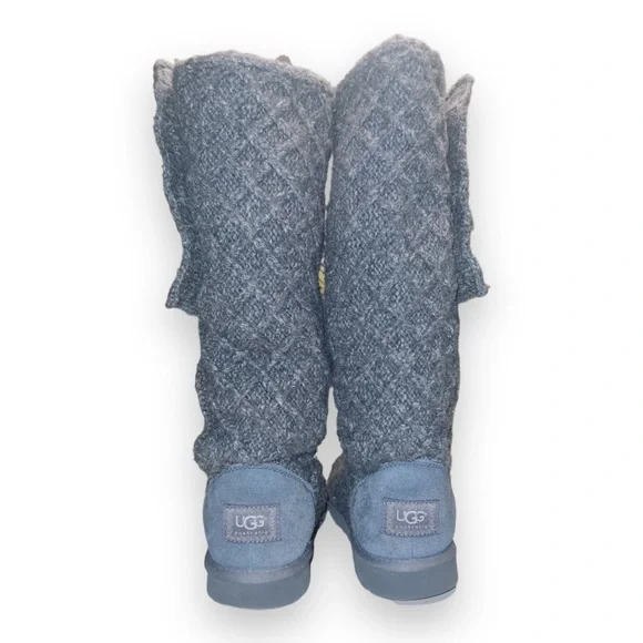 UGG Australia Gray Lattice Cardy 3 Button Tall Winter Knit Boots size US 9 - Picture 5 of 7